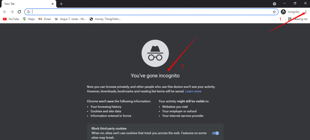 Chrome incognito window