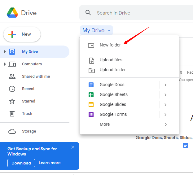 Open New File in Google Drive