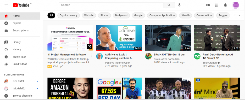 YouTube HomePage